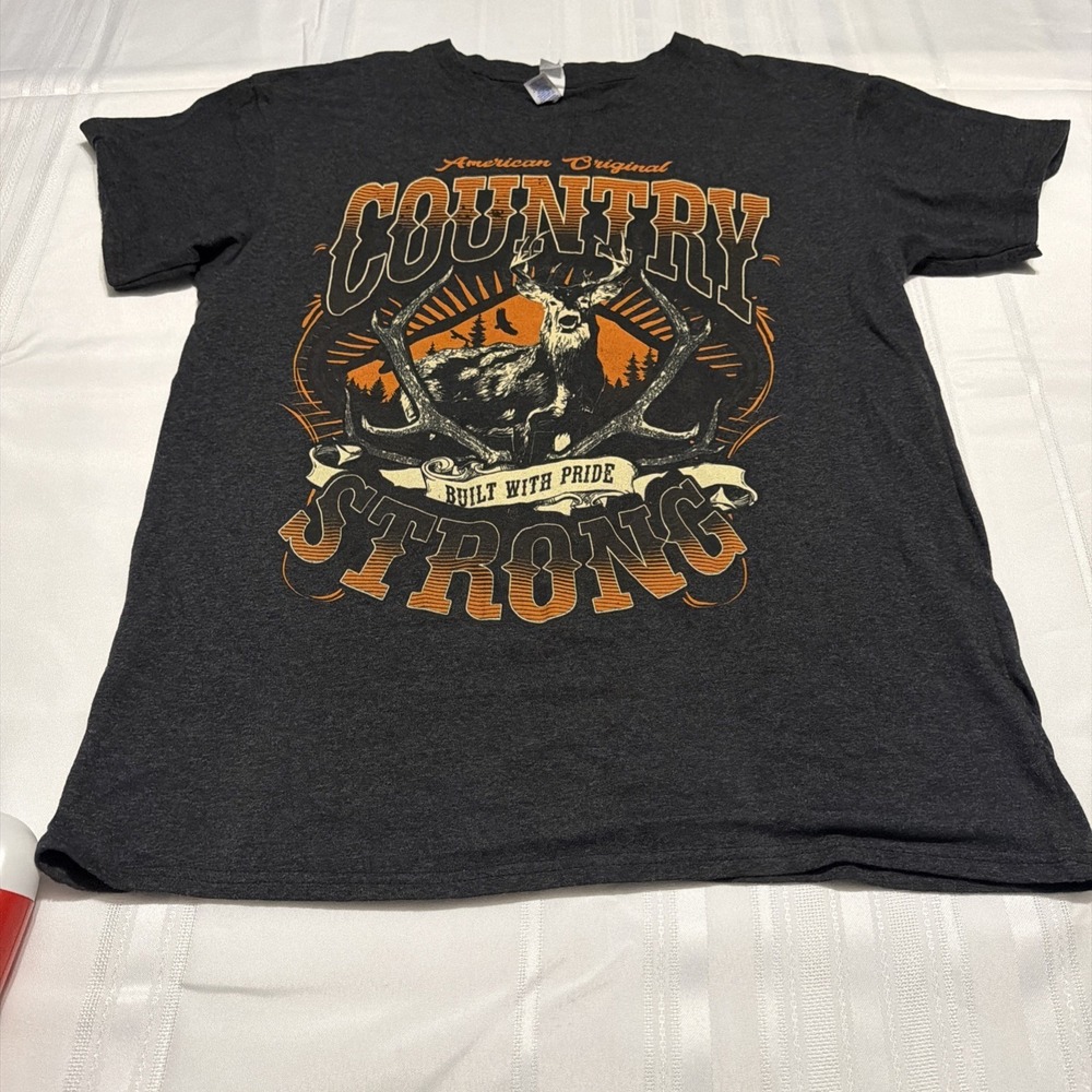 Brisco Brands Country Strong Deer Graphic T-Shirt Mens Large Gray Hunting Tee